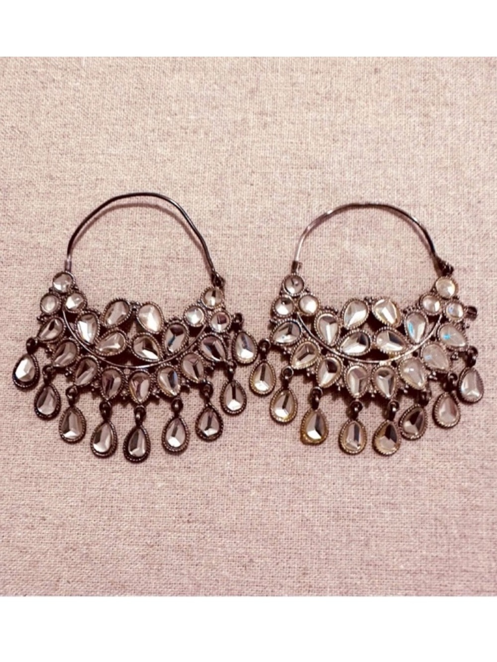 Kundan Silver Hoops - Picture 6 of 6